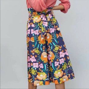 Corey Lynn Calter Kyla Skirt S Small Blue Floral Midi Paperboy Mod Boho Belted